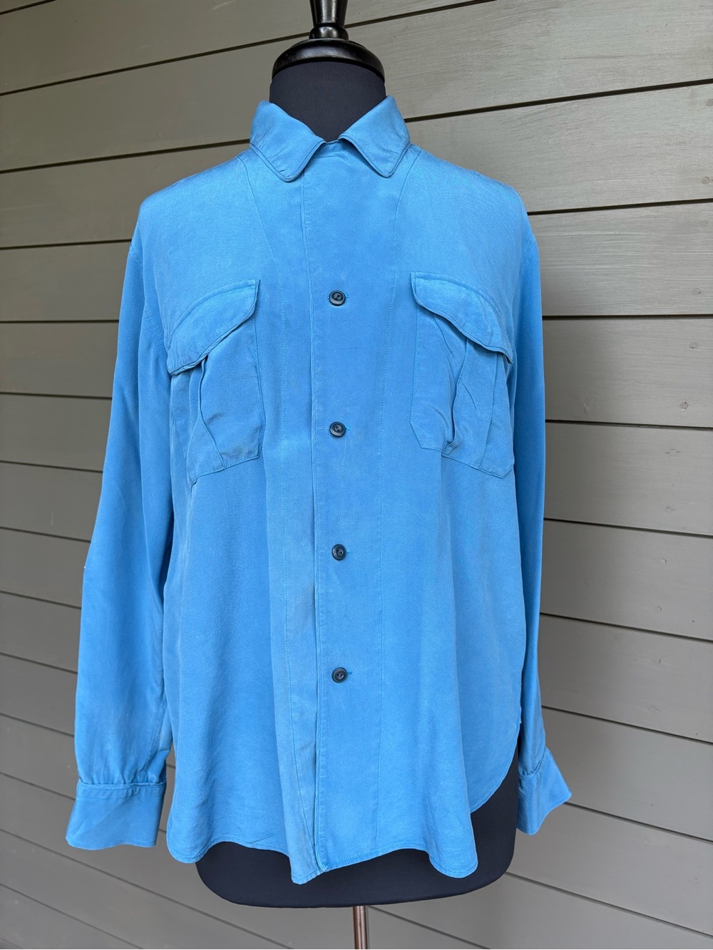 POLO Ralph Lauren Men’s Bright Blue Long-Sleeve Button-Down Silk Shirt